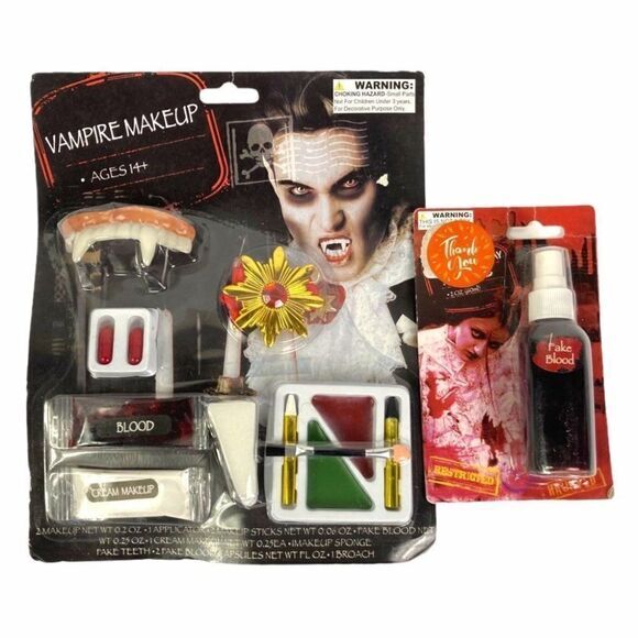 Halloween Vampire Makeup Kit with Fake Blood Bottle Unisex Horror Scary‎ Costume - Picture 1 of 12